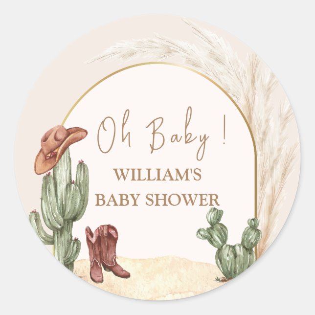 Sticker Rond Baby shower Boho Cactus Arch Desert Cowboy (Devant)