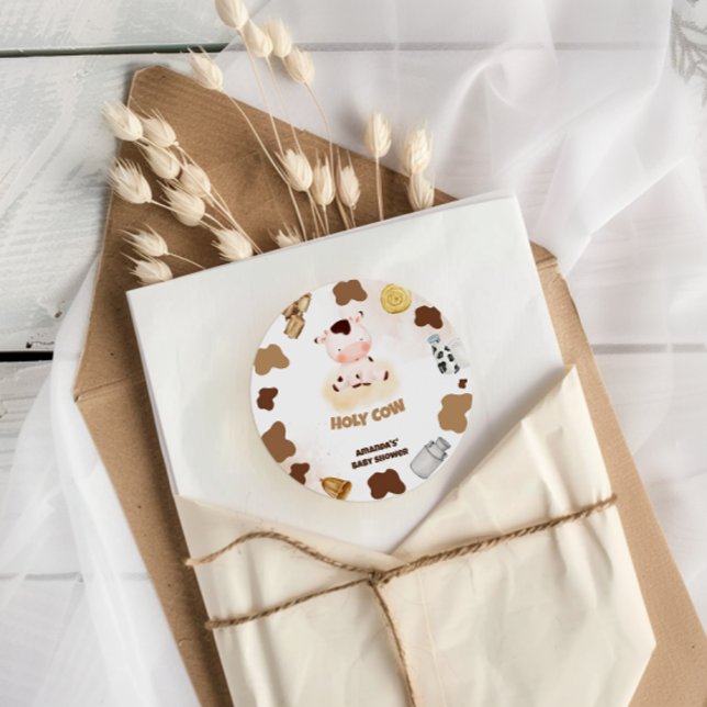 Sticker Rond Baby shower Boho de vache (Créateur téléchargé)