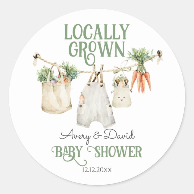 Sticker Rond Baby shower Boho du marché des fermiers cultivés l (Devant)