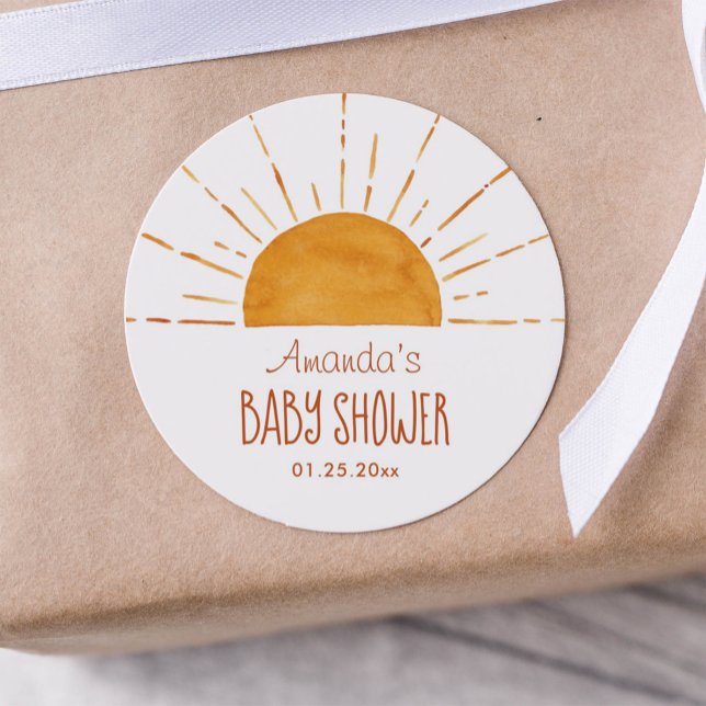 Sticker Rond Baby shower Boho Jaune soleil Merci (Créateur téléchargé)