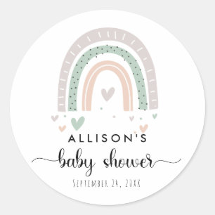 Sticker Rond Baby shower Boho Rainbow Sage