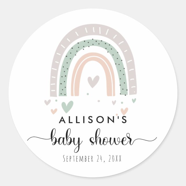 Sticker Rond Baby shower Boho Rainbow Sage (Devant)