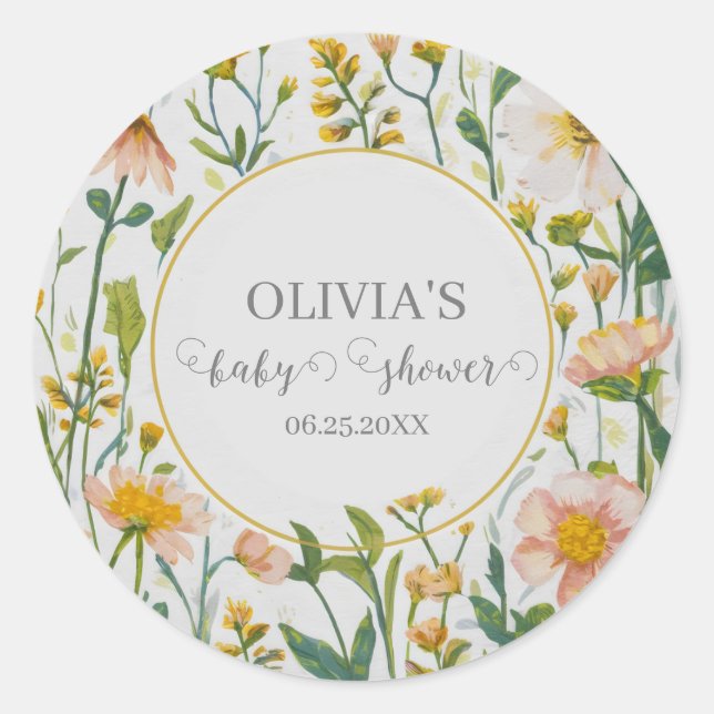 Sticker Rond Baby shower Boho rustique Fleur sauvage aquarelle (Devant)