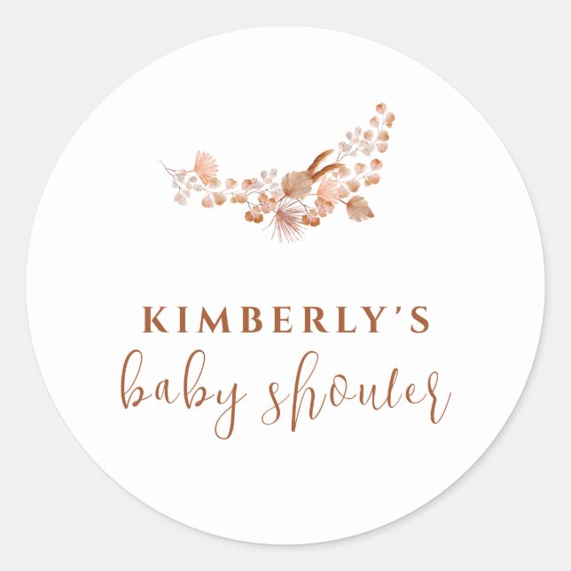Sticker Rond Baby shower Boho Simple Petit Fleur sauvage (Devant)