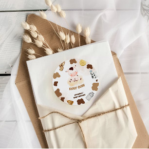 Sticker Rond Baby Shower Boho Vache