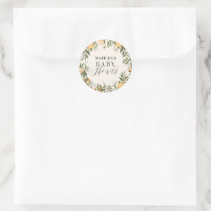 Sticker Rond Baby shower botanique d'agrumes d'orange rustique
