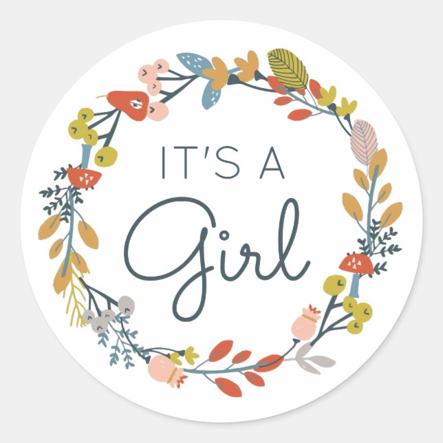 Sticker Rond Baby shower botanique d'automne (Devant)