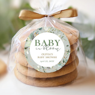 Sticker Rond Baby shower botanique d'Eucalyptus