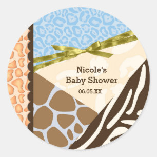 Sticker Rond Baby shower Boys Blue Safari Imprimer Fête à thème