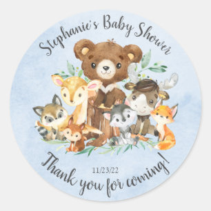 Sticker Rond Baby shower Boys Woodland Friends