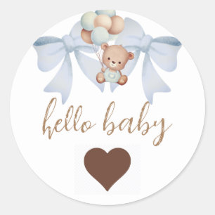Sticker Rond Baby shower Brown Ours Et Bow