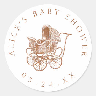 Sticker Rond Baby shower Brown vintage de transport pour bébés