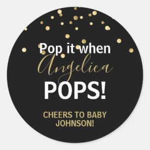 Sticker Rond Baby shower Bubbly POP Champagne Black Gold