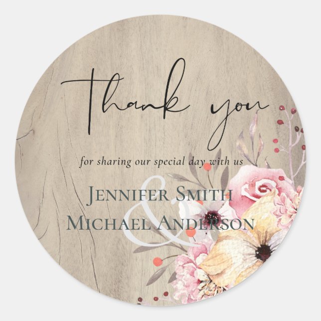 Sticker Rond BABY SHOWER BUDGÉTAIRE Peach Rose Floral (Devant)