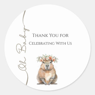 Sticker Rond Baby Shower Capybara • Oh Baby Wildflower