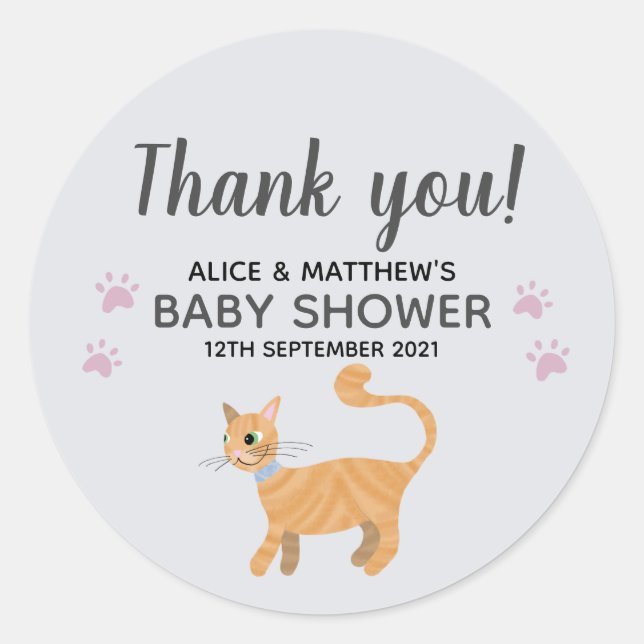 Sticker Rond Baby shower caricature Merci Cute Cat (Devant)