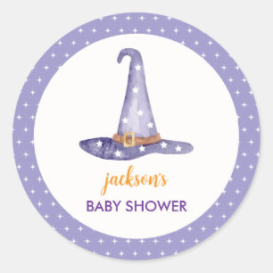 Sticker Rond Baby shower Casquette de  de Sorcière Little Boo