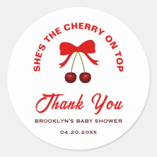 Sticker Rond Baby shower Cerise sur le dessus Red Coquette Bow