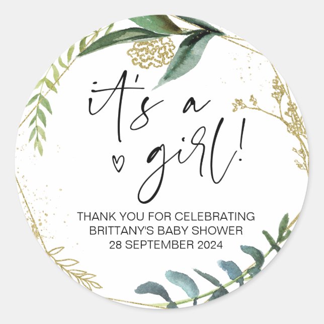 Sticker Rond Baby shower C'est une fille maman d'être Fête Fave (Devant)