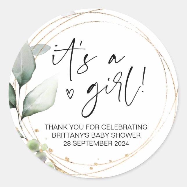 Sticker Rond Baby shower C'est une fille maman d'être Fête Fave (Devant)