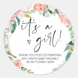 Sticker Rond Baby shower C'est une fille maman d'être Fête Fave