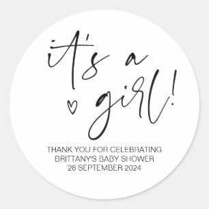 Sticker Rond Baby shower C'est une fille maman d'être Fête Fave