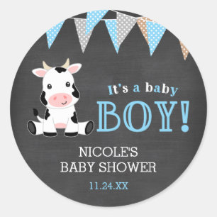 Sticker Rond Baby shower Chalkboard Cow Boy