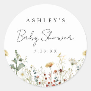 Sticker Rond Baby Shower Champ de Fleurs Sauvages d'Été