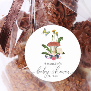 Sticker Rond Baby shower champignons