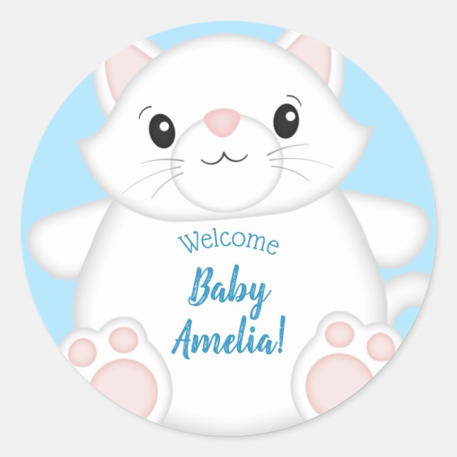 Sticker Rond Baby shower chat Kitty Blue (Devant)
