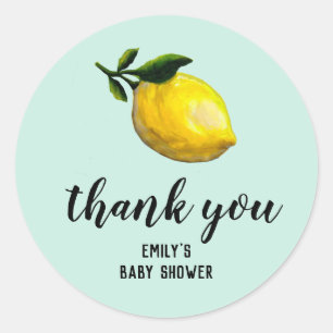 Sticker Rond Baby shower citron d'aquarelle en faveur