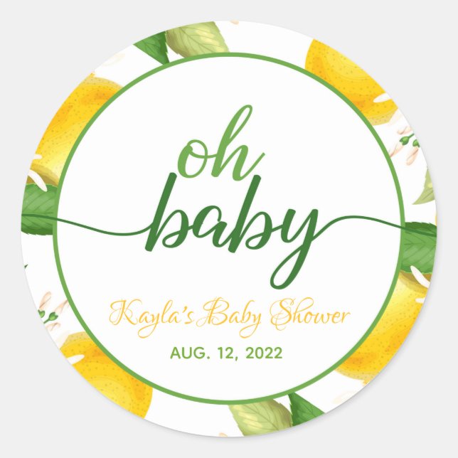 Sticker rond Baby shower citron - Oh Baby - Person (Devant)