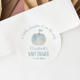 Sticker Rond Baby shower Citrouille bleu  Merci