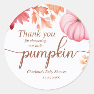 Sticker Rond Baby shower Citrouille d'aquarelle d'automne