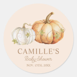 Sticker Rond Baby shower Citrouille d'automne