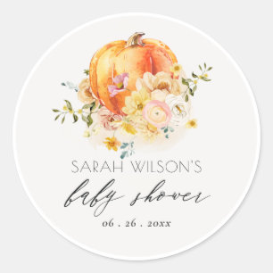 Sticker Rond Baby shower Citrouille d'automne joli Floral Orang