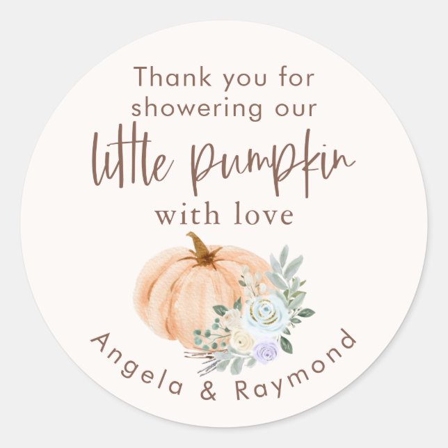 Sticker Rond Baby shower Citrouille de Fall Little (Devant)