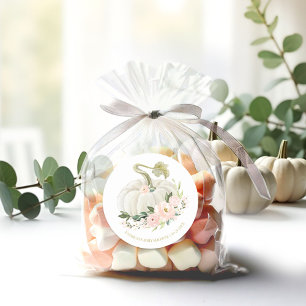 Sticker Rond Baby Shower Citrouille Fleur Rose Automne