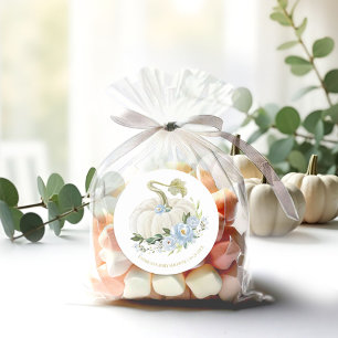 Sticker Rond Baby Shower Citrouille Fleurie Bleue d'Automne