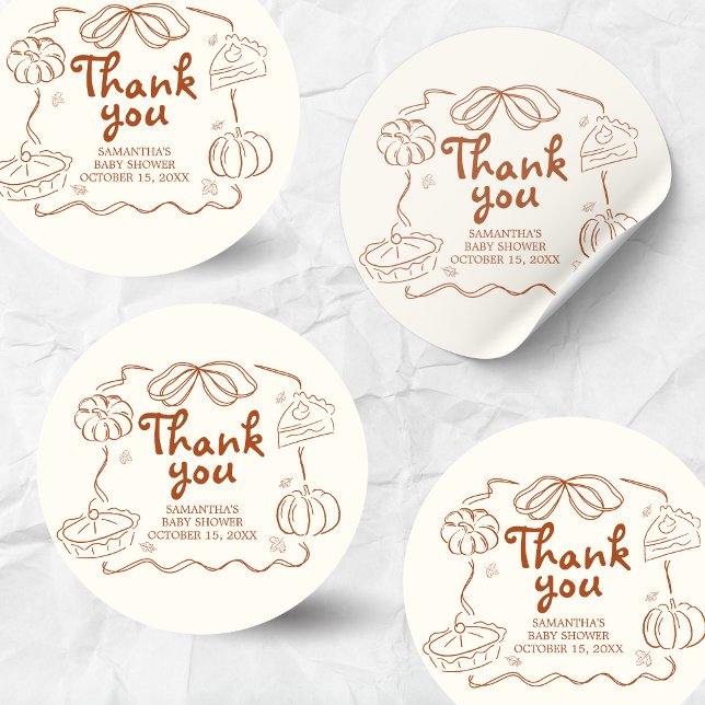 Sticker Rond Baby shower Citrouille Little Cutie Pie (Hand Drawn Little Cutie Pie Baby Shower Sticker)