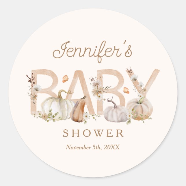Sticker Rond Baby shower Citrouille neutre pour les hommes et l (Devant)