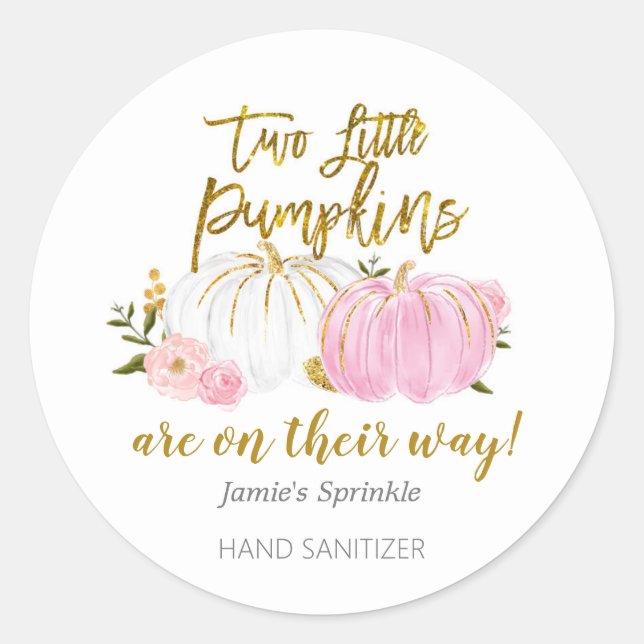 Sticker Rond Baby shower Citrouille Twin Pink et Gold (Devant)