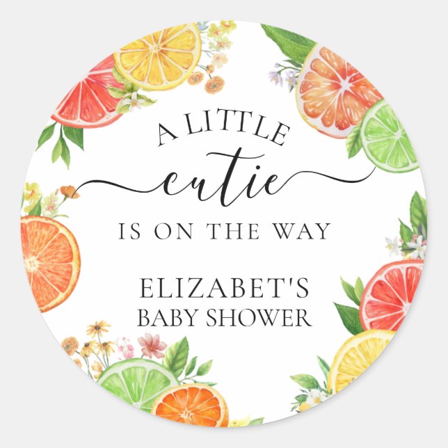 Sticker Rond Baby shower Citrus A Little Cutie (Devant)