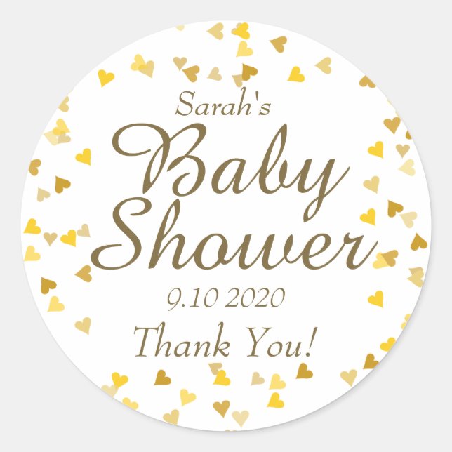 Sticker Rond Baby shower Coeurs d'or / Sprinkle Favor (Devant)