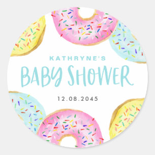 Sticker Rond Baby shower coloré Pastel Sprinkle Donuts