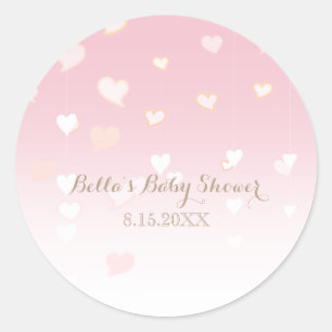Sticker Rond Baby shower Confetti Coeur Rose