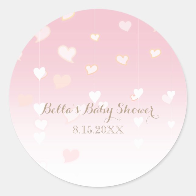 Sticker Rond Baby shower Confetti Coeur Rose (Devant)