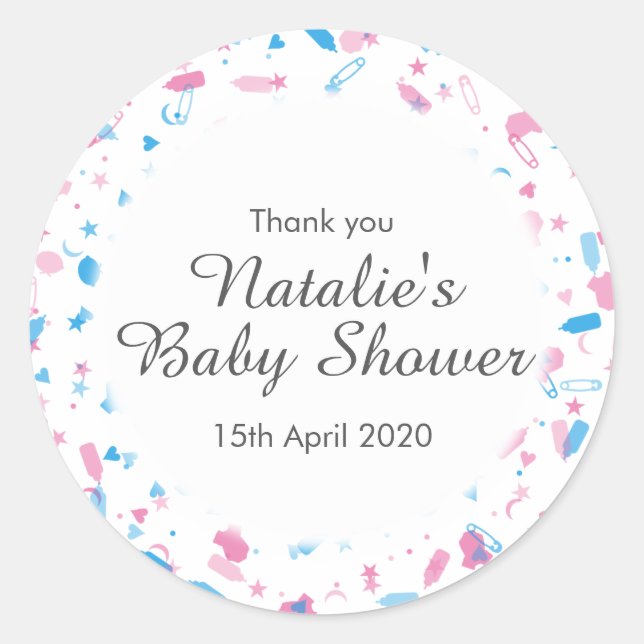 Sticker Rond Baby shower Confetti Merci Favoriser (Devant)