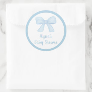 Sticker Rond Baby shower Coquette Blue Boy Bow