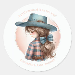 Sticker Rond Baby Shower Country Western Petite Cowgirl Rustiqu
